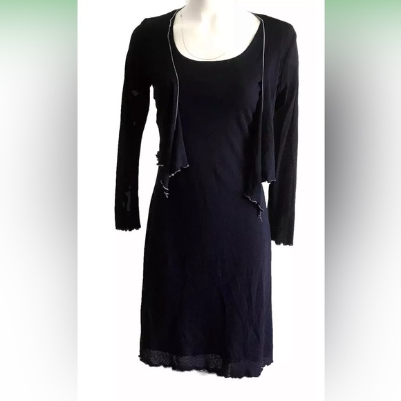 VTG Jodi California Sheer Jacket Dress Tie Front M Blue Contrast Made In USA - Picture 4 of 16